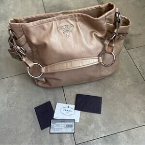 Prada milano rose gold metallic leather shoulder satchel bag tote Authentic